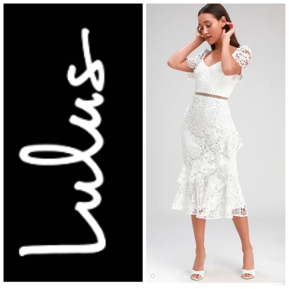 Lulus Briarwood Lace Ruffle Midi Dress